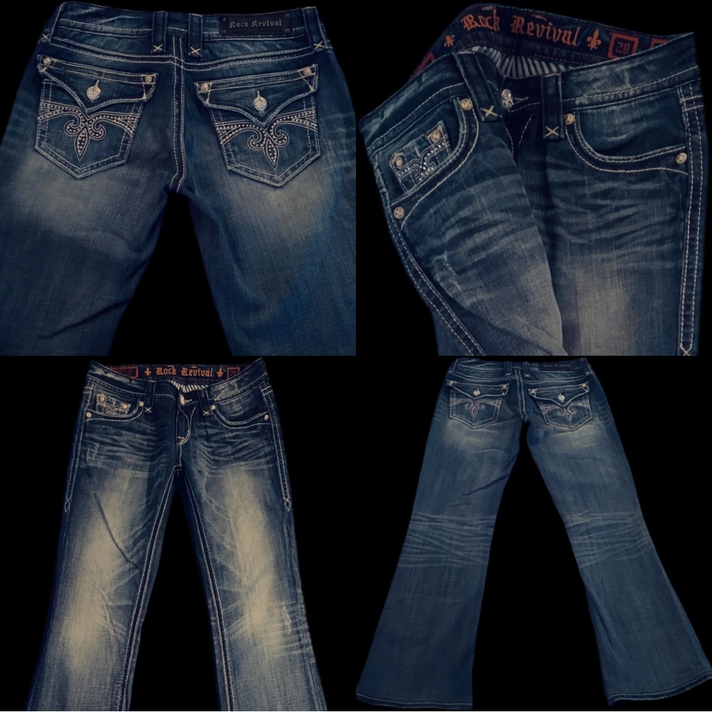 Rock Revival Blue Flare Jeans with Distressed Details